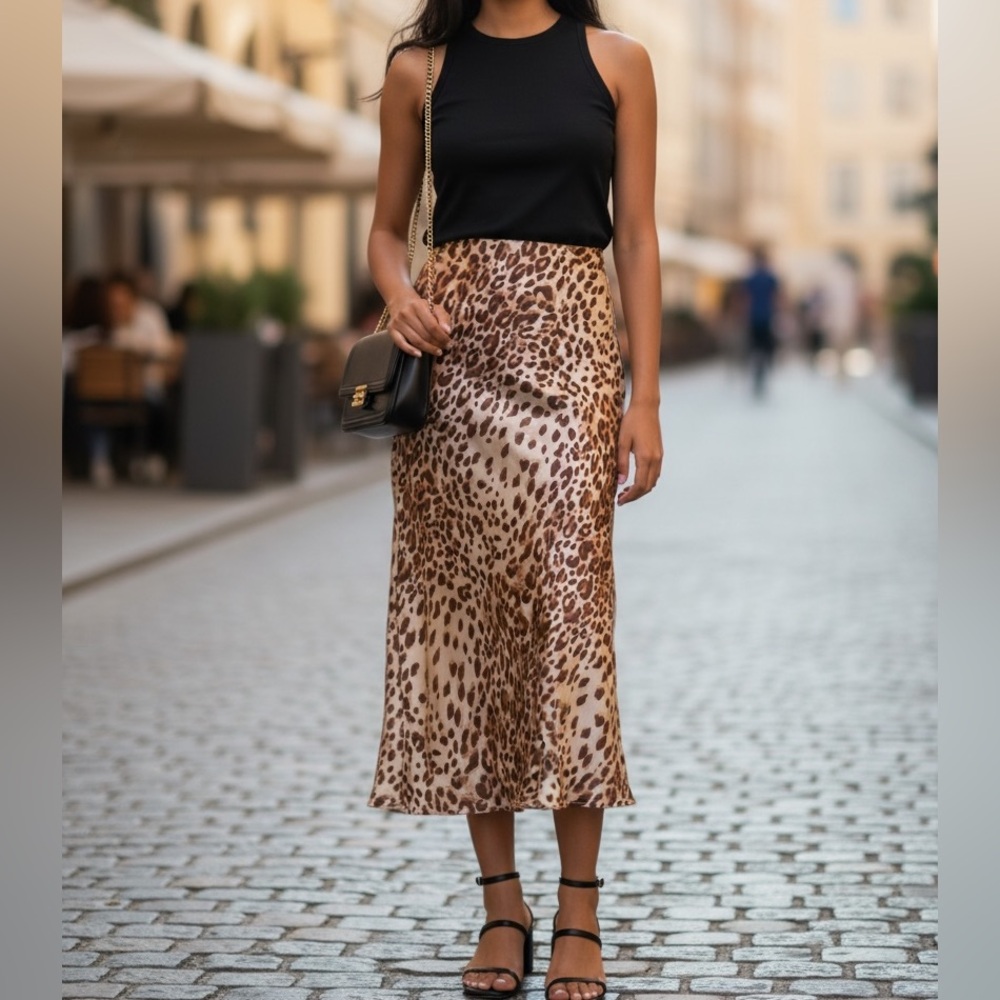 Reformation Pratt Silk Leopard Animal  Print Midi Skirt 2
